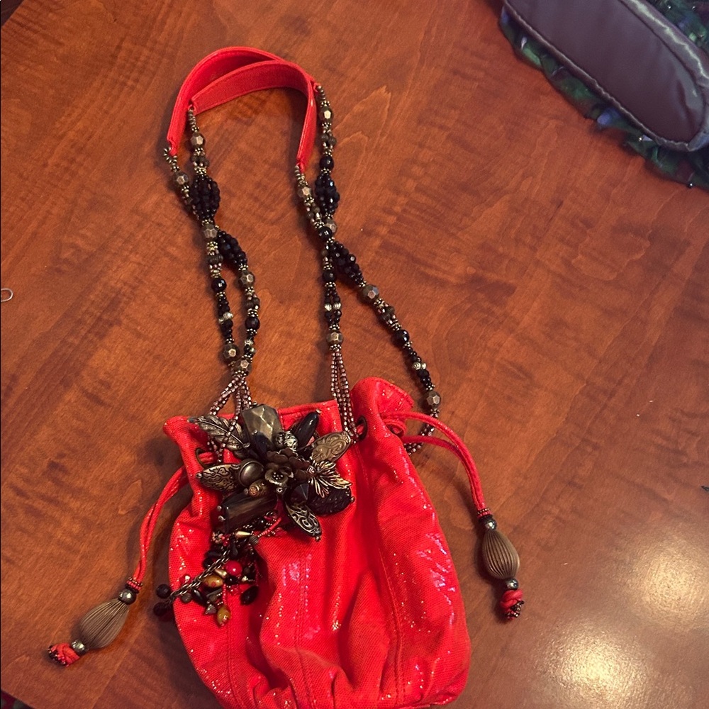 Elegant Red Beaded Women's Bag